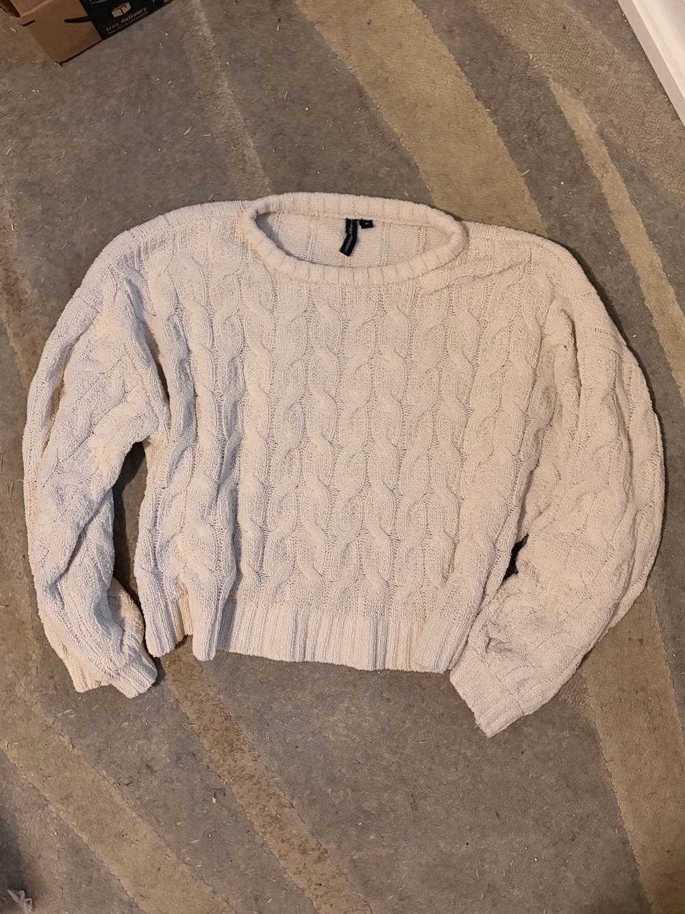 Cream Cable-Knit Crewneck Sweater
